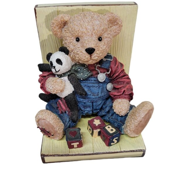 Blue Jean Teddy Bear Bookends Hand Painted Heavy Resin Decor Nursery Y2K Cute!! - Picture 2 of 8
